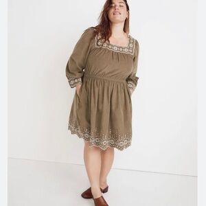 Madewell green corduroy square embroidered neckline mini dress size XXL